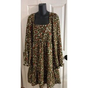 BCBG Paris Green Floral Square Neck Tiered Dress Women's Size XXL